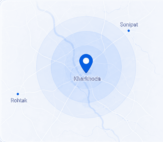 Service area map covering Kharkhoda, Sonipat and Rohtak